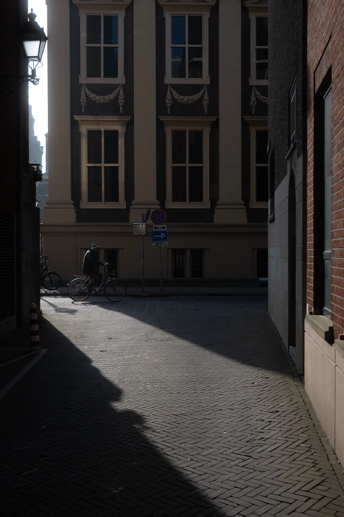 Street corner with a period facade in morning light